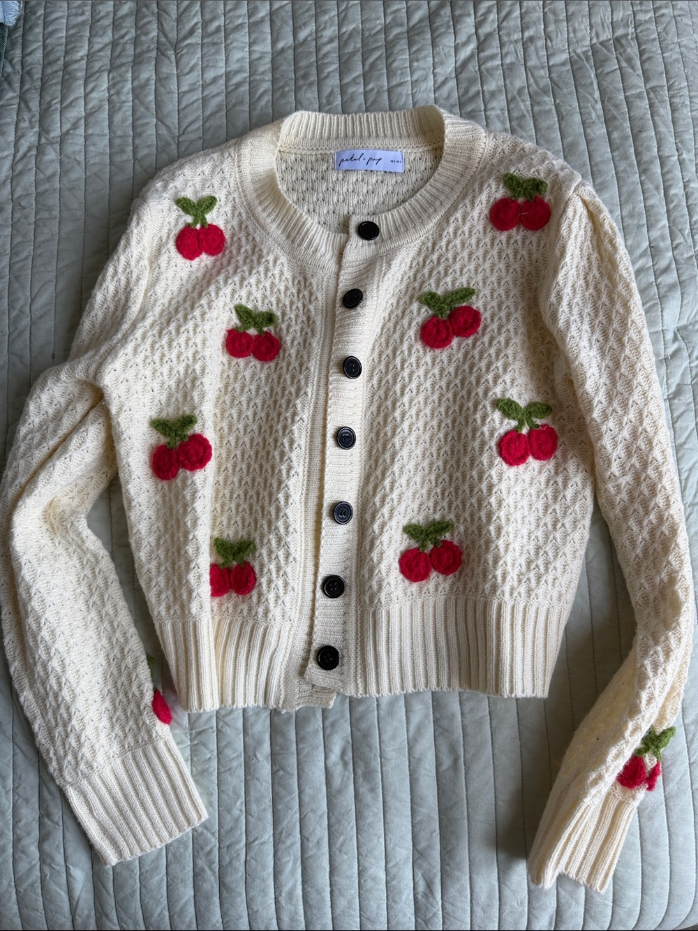 Petal and pup embroidered cherry cardigan